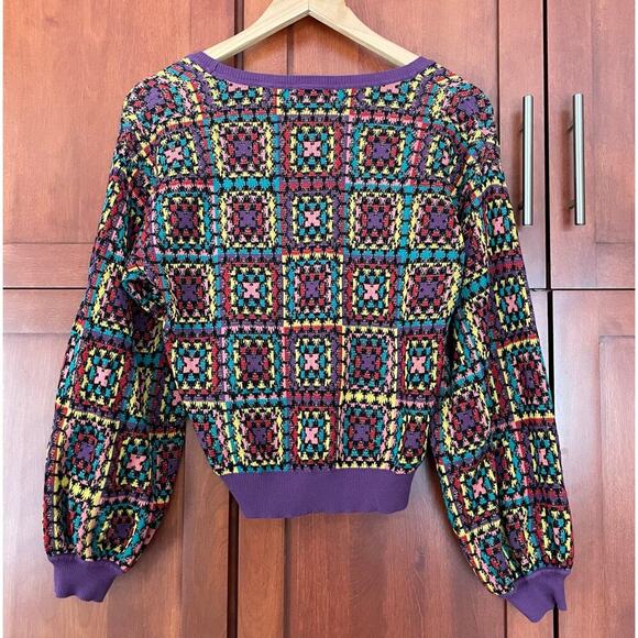 Farm Rio for Anthropologie Sweater Granny Square Pattern Size XS - Picture 7 of 10